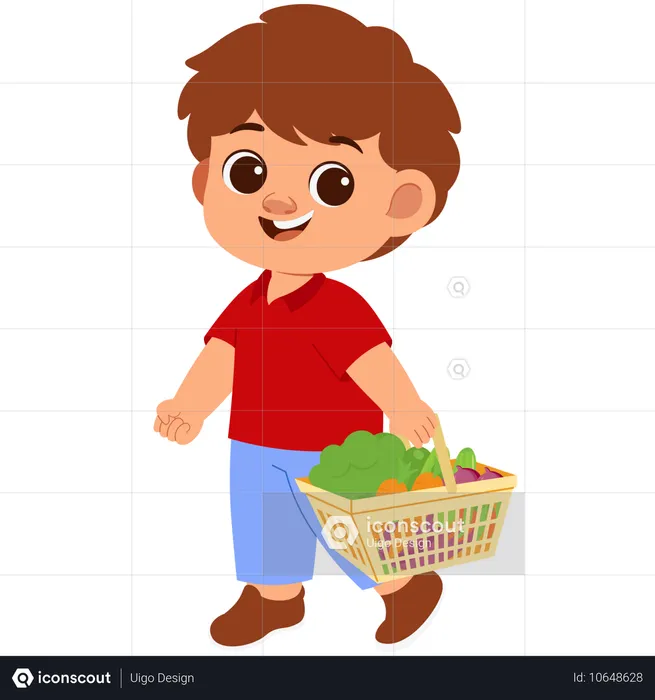 Niño con cesta de la compra  Ilustración