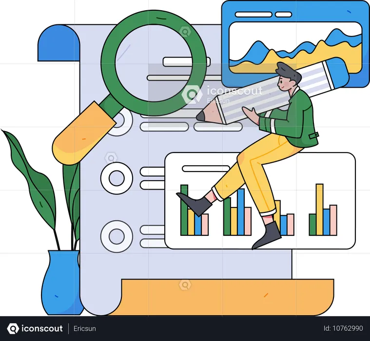 Niño con lápiz llenando formulario de encuesta  Ilustración