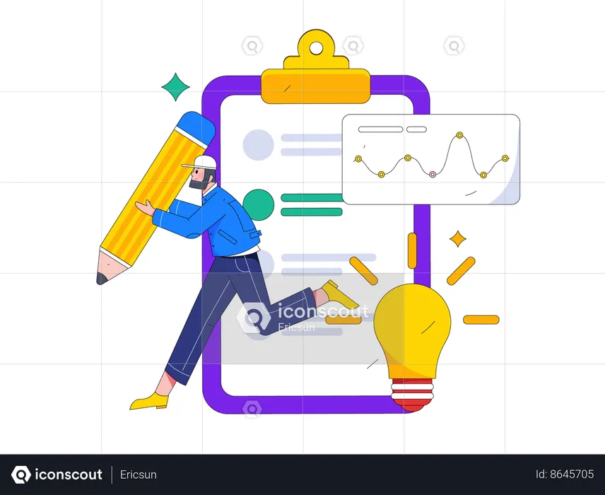 Niño con lápiz llenando formulario de encuesta  Ilustración