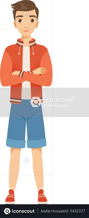 Niño con pantalones cortos y chaqueta.  Ilustración