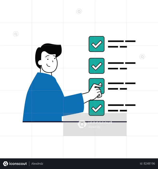 Niño dando comentarios en línea de verificación  Ilustración