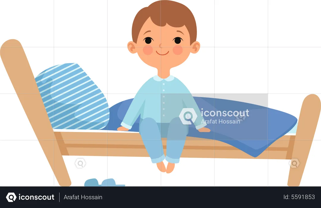 Niño despertando por la mañana  Ilustración