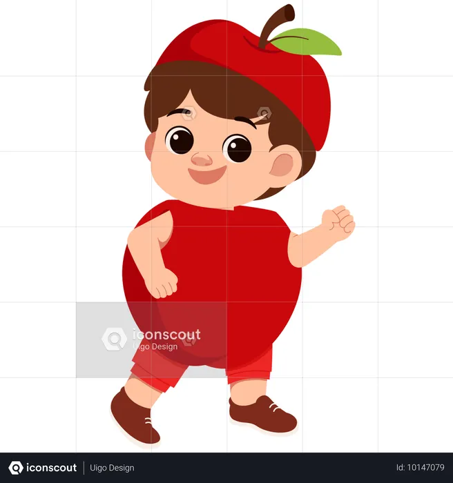 Niño disfrazado de manzana  Ilustración