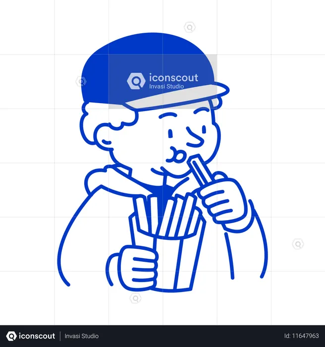 Niño disfrutando de papas fritas  Ilustración
