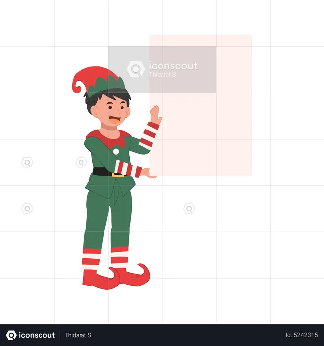 Niño duende navideño con cartel  Ilustración