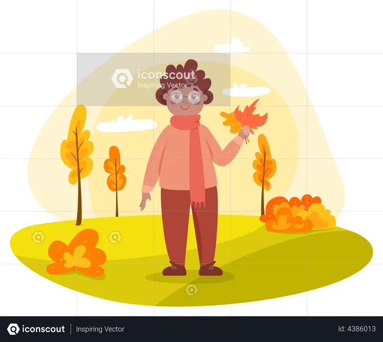 Niño en el parque de otoño  Ilustración