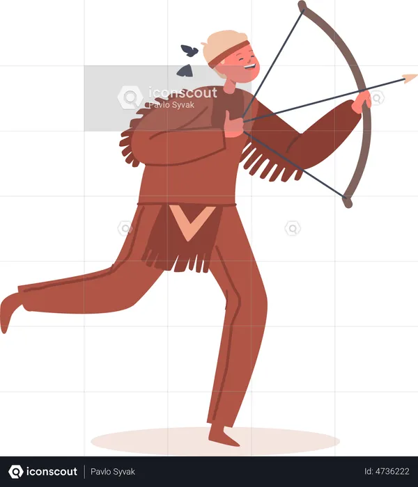 Niño con tela tradicional sosteniendo arco y flecha  Ilustración