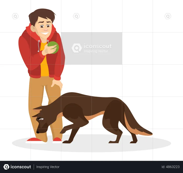 Niño, entrenamiento, perro  Ilustración