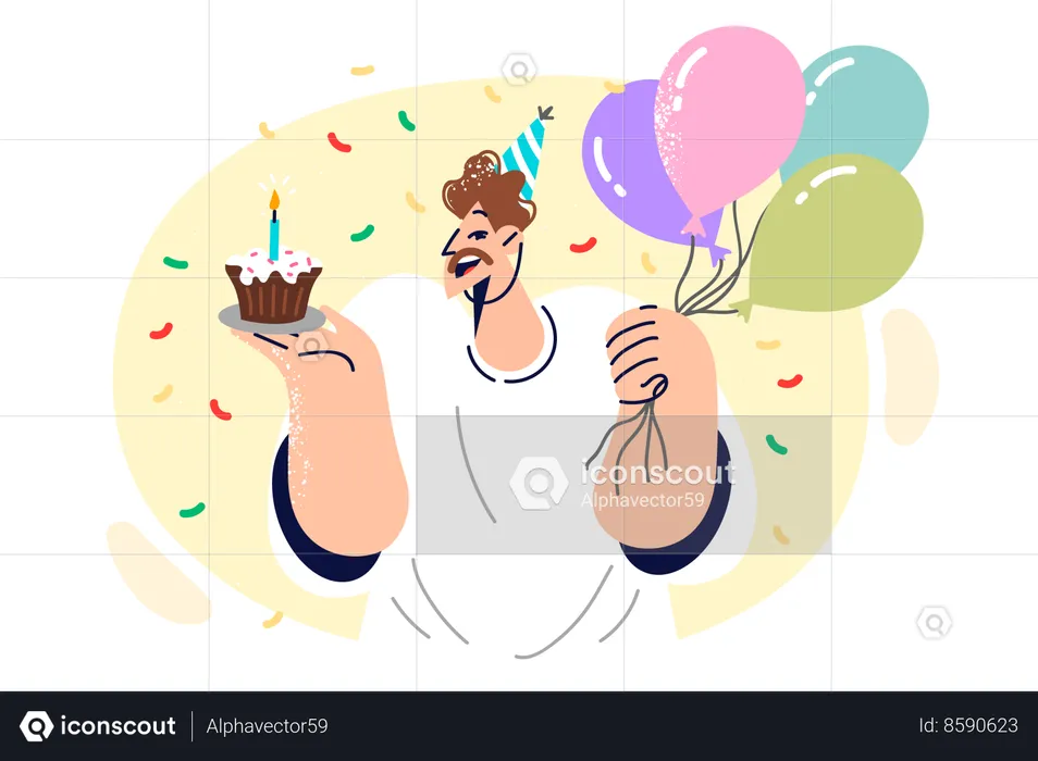 El niño está celebrando su cumpleaños.  Ilustración