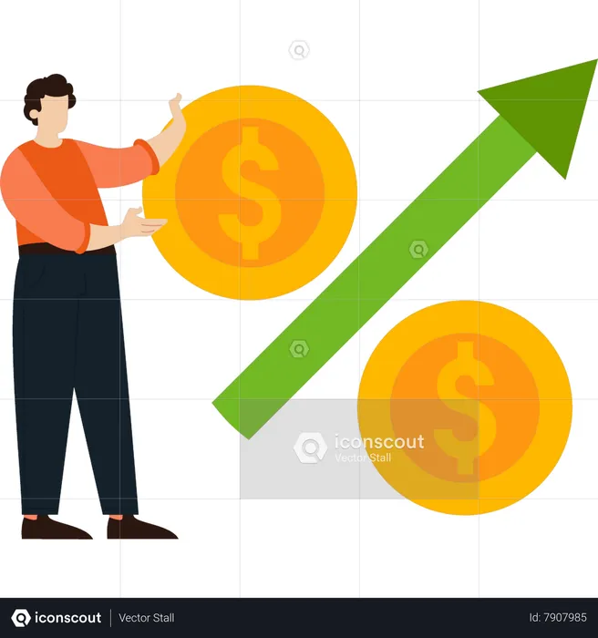 El chico está mirando el gráfico del dólar.  Ilustración