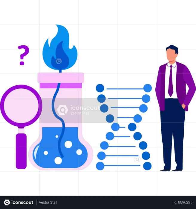 El niño está mostrando el experimento de ADN.  Ilustración