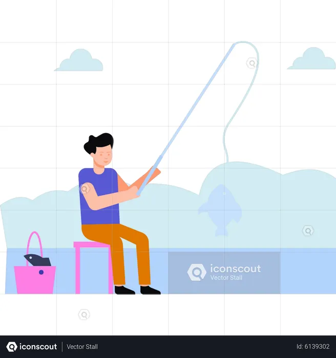 Chico esta pescando  Ilustración