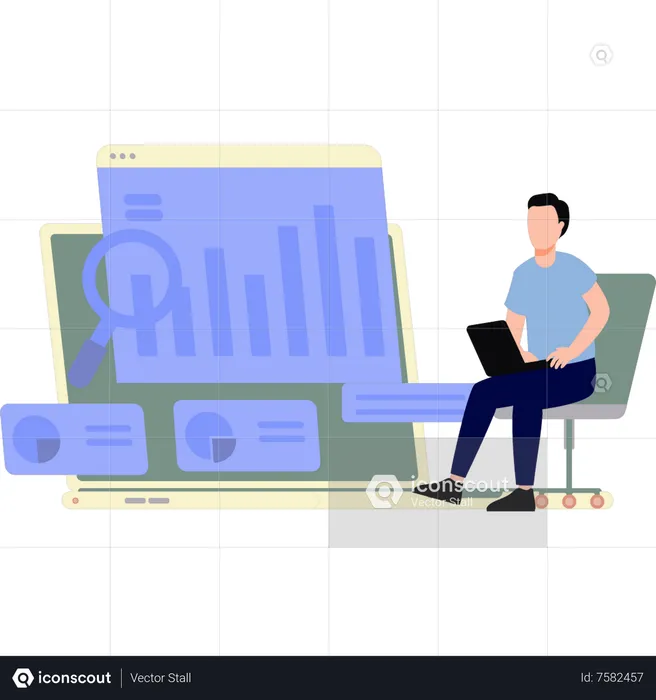 El niño está trabajando en un gráfico.  Ilustración