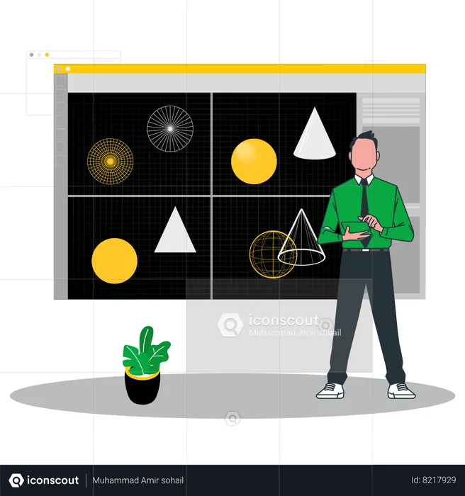 El niño está viendo un video de formas geométricas.  Ilustración