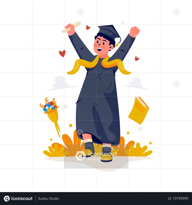 Estudiante niño celebrando su graduación  Ilustración