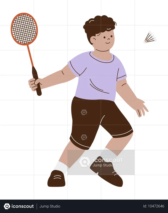 Niño jugando felizmente al bádminton  Ilustración