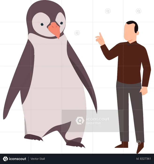 Niño hablando con pingüino  Ilustración