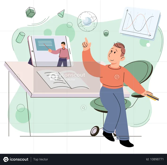 Niño haciendo aprendizaje a distancia  Ilustración