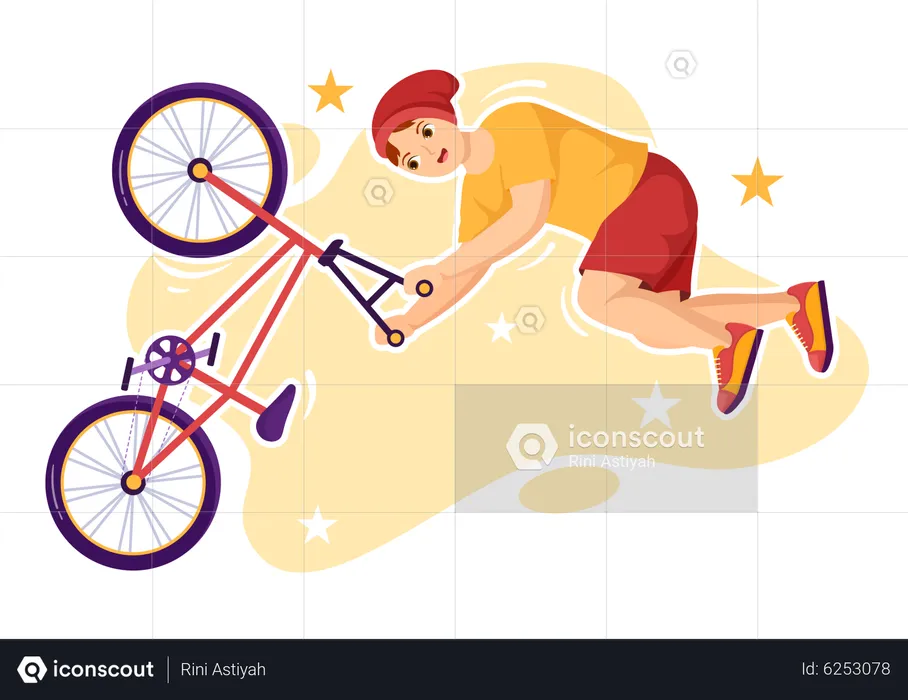 Niño haciendo voltereta hacia atrás en bicicleta BMX  Ilustración