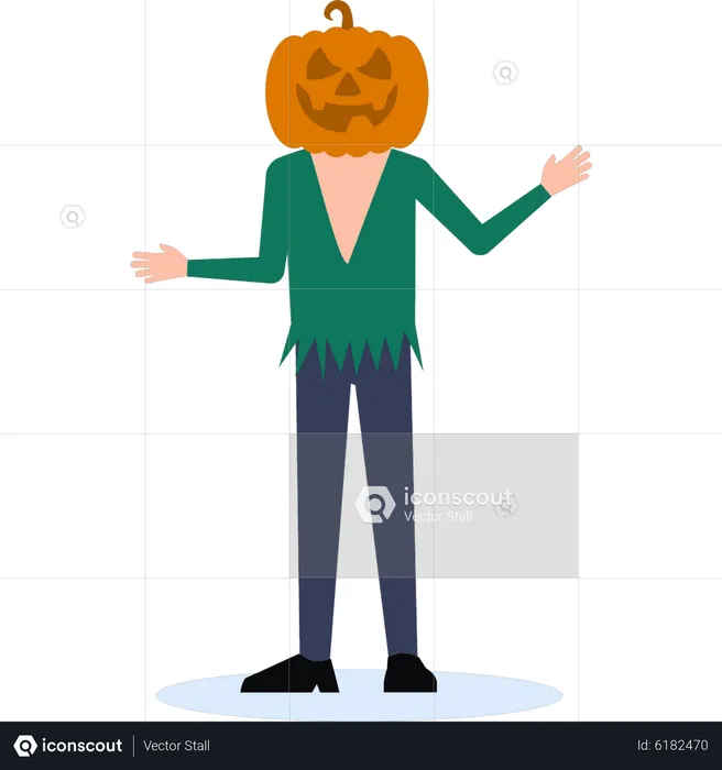 Niño haciendo cara de calabaza para la fiesta de Halloween  Ilustración