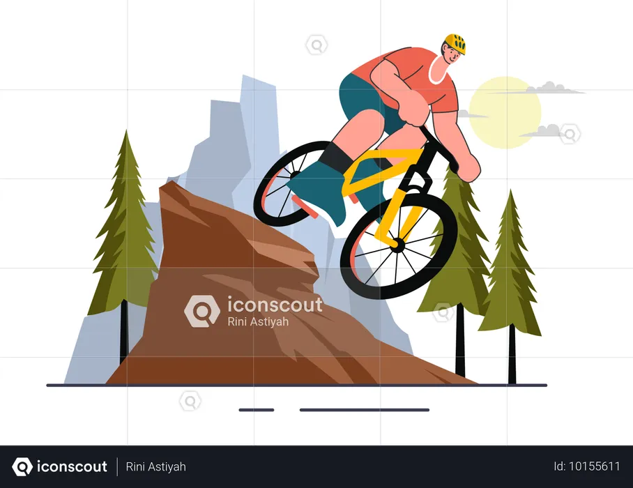 Niño haciendo ciclismo de montaña  Ilustración