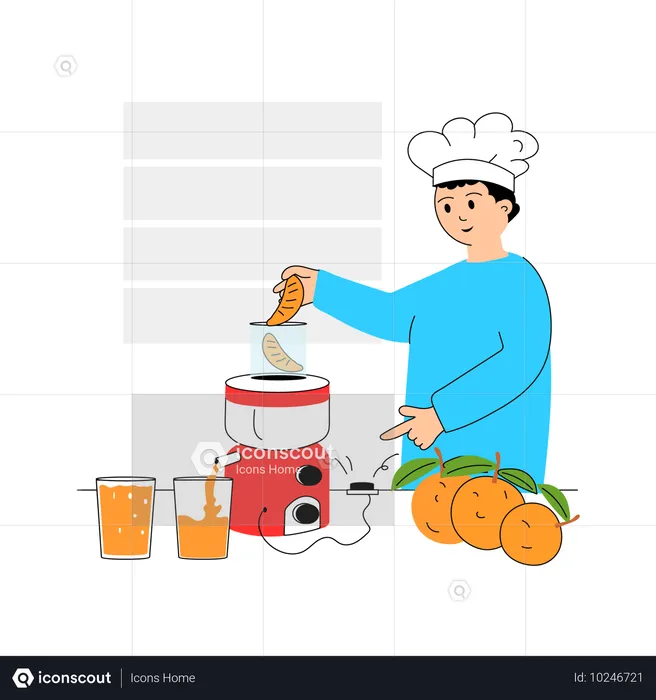 Niño haciendo jugo de naranja  Ilustración