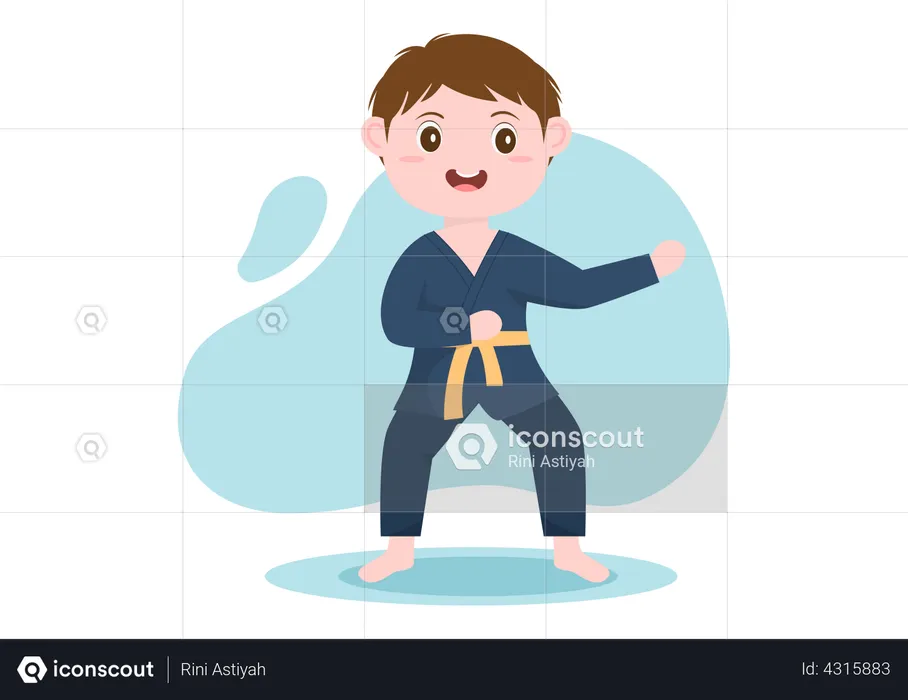 Niño haciendo artes marciales Karate  Ilustración