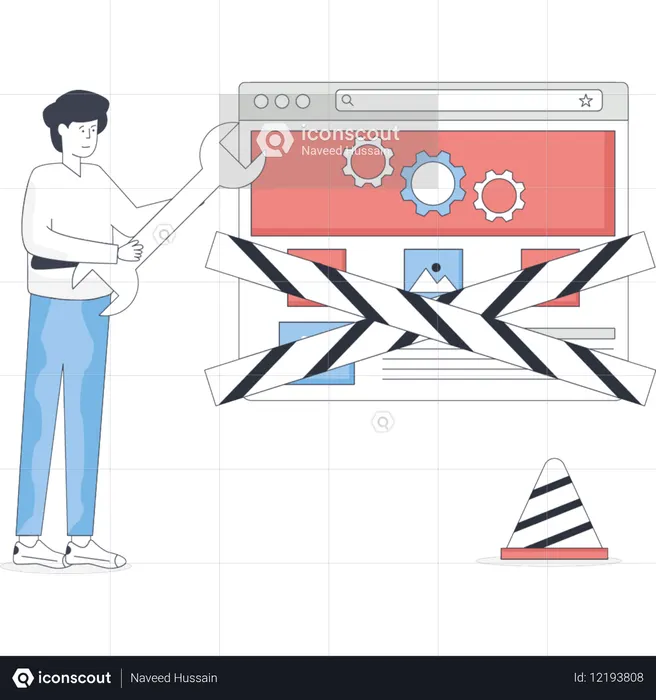 Niño haciendo mantenimiento del sitio web  Ilustración