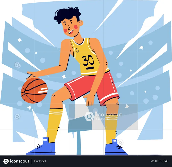 Niño jugando baloncesto  Ilustración