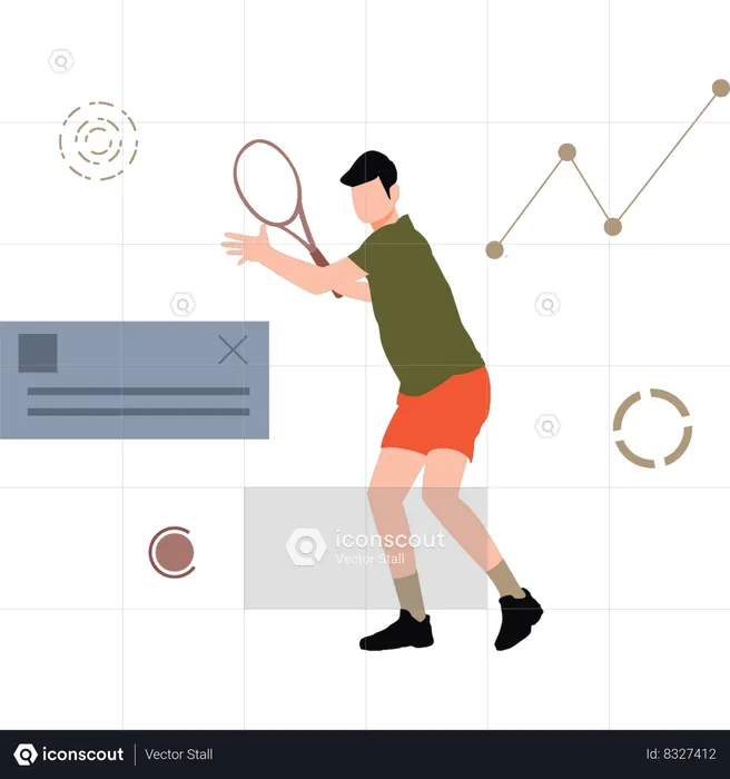 Niño jugando bádminton mientras usa VR  Ilustración