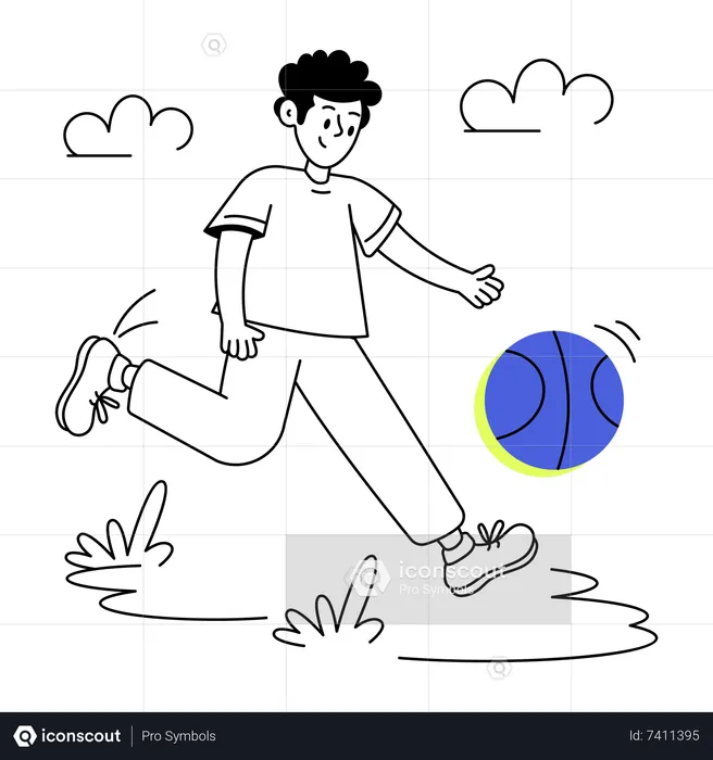 Niño jugando baloncesto afuera  Ilustración