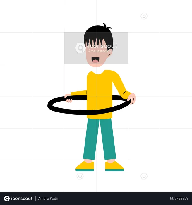 Niño jugando con Hula Hoop  Ilustración