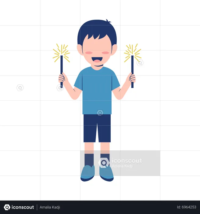 Niño jugando fuegos artificiales  Ilustración