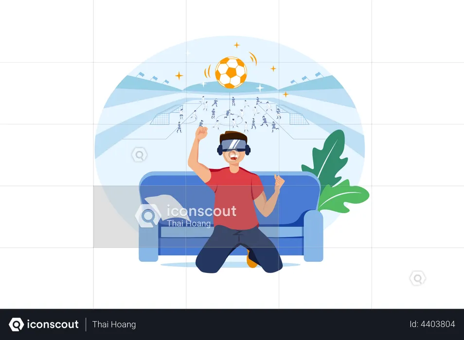 Niño jugando fútbol usando VR  Ilustración