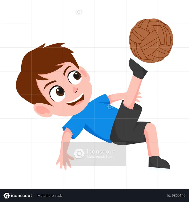 Niño jugando takraw  Ilustración