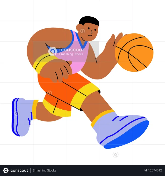 Niño jugando un partido de baloncesto  Ilustración