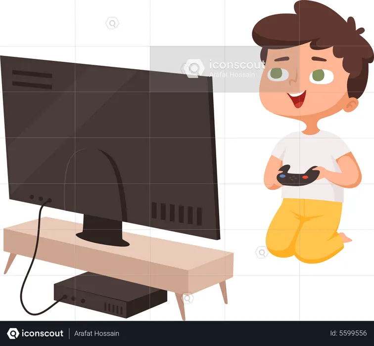 Niño jugando videojuego  Ilustración