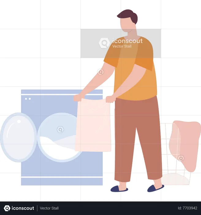 Niño lavando ropa en la máquina  Ilustración