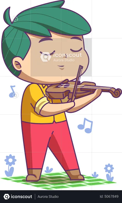 Al niño le encanta tocar el violín  Ilustración