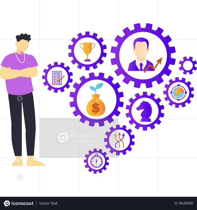 Niño mirando la configuración financiera  Ilustración