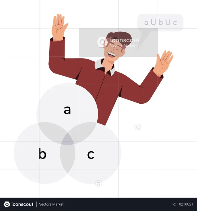 Niño mostrando un diagrama de Venn  Ilustración