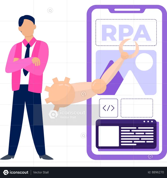 Niño mostrando la configuración de RPA  Ilustración