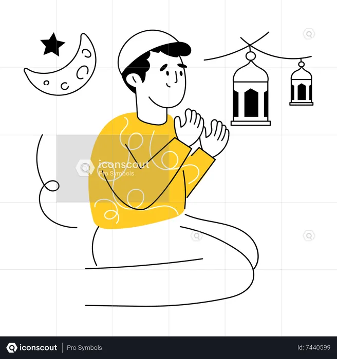 Niño musulmán haciendo oración de eid  Ilustración