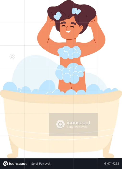 Niña tomando un baño  Ilustración