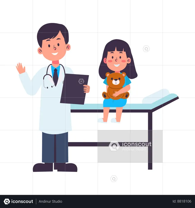 Niño paciente con doctor  Ilustración