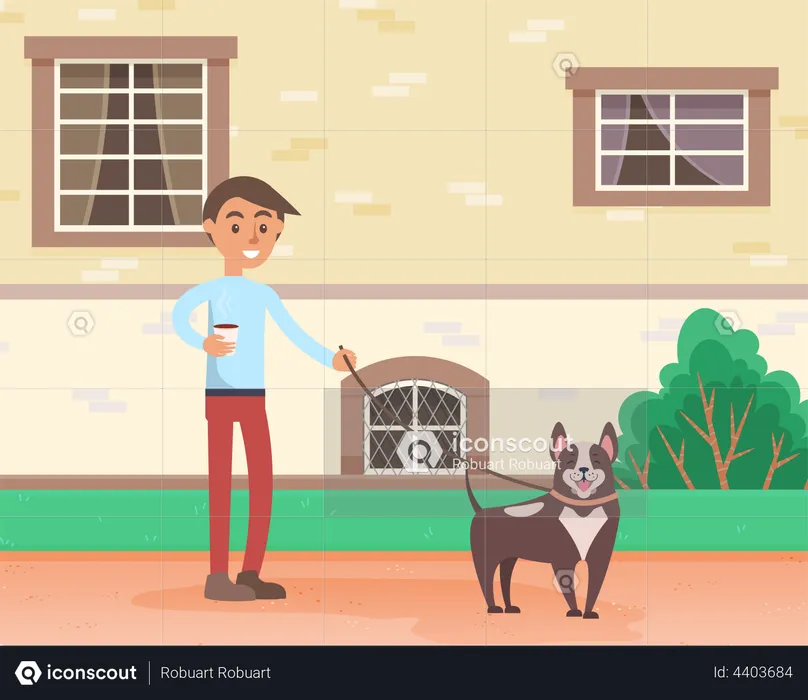 Niño paseando con perro  Ilustración