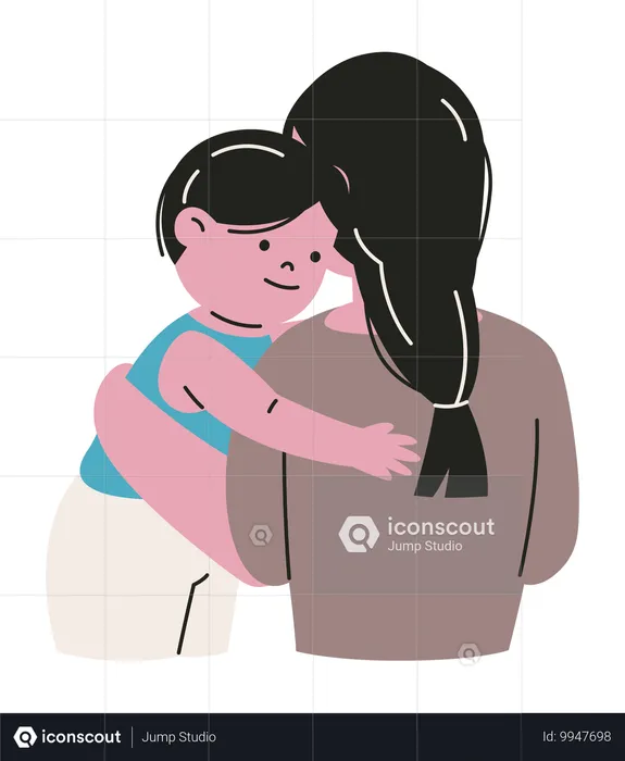 Niño pide un abrazo a su madre  Ilustración