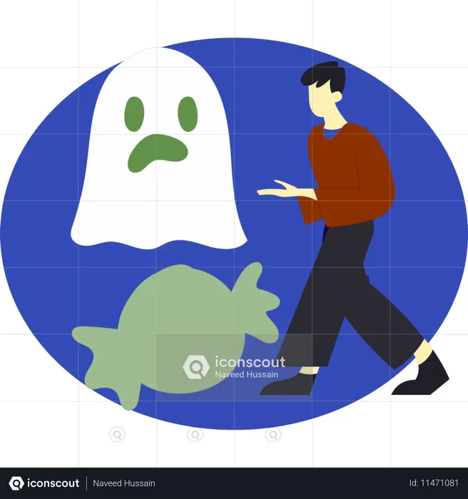 Niño presentando fantasma de Halloween  Ilustración