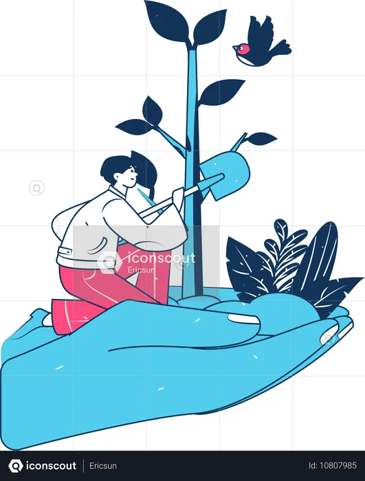 Niño protegiendo la planta  Ilustración