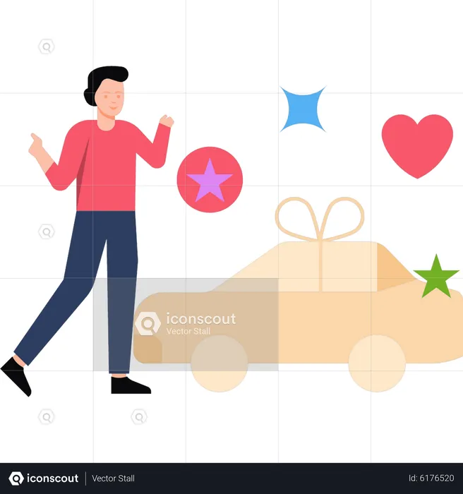 Niño recibiendo coche como regalo  Ilustración